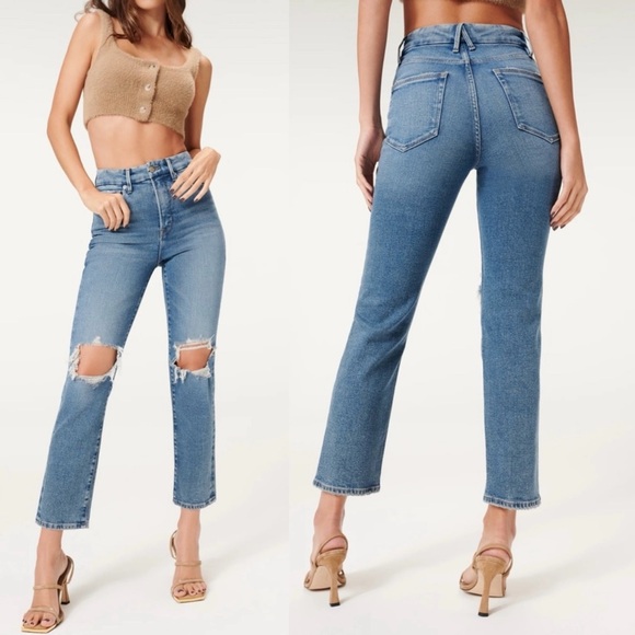 Good American Good Vintage Jeans Distressed Size 16 Straight Leg Denim Stretch - Picture 2 of 13